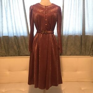 Vintage Velvet Midi Dress with Belt